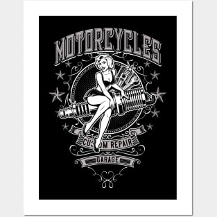 Pin-Up Motorcycle Garage Workshop Posters and Art